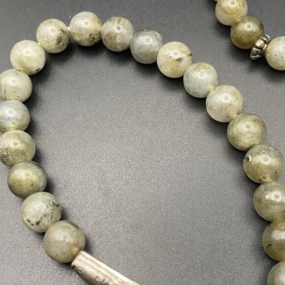 Set 3 Natural Labradorite 8 mm Stretch Bracelets Silver Tone Koi Fish Tube Bead - Picture 3 of 13